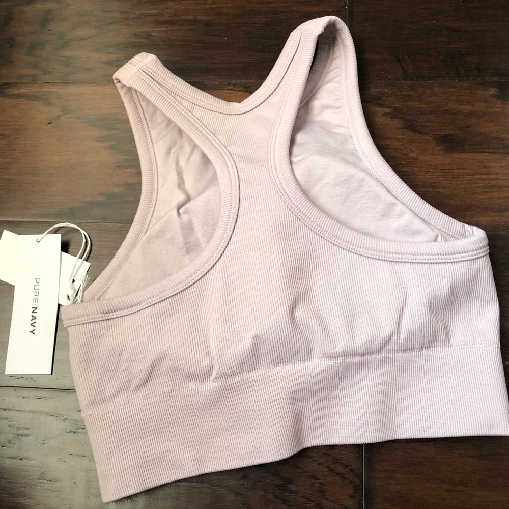 Pure Navy Ribbed Racerback longline Sport Bra Truffle - Picture 7 of 9